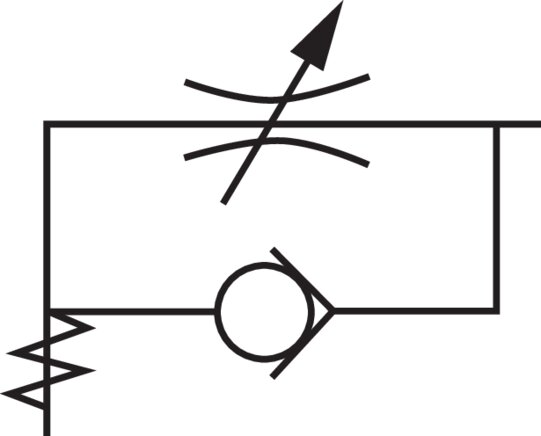 Symbol przelaczania: Zawór dlawiaco-zwrotny (regulacja powietrza wywiewanego - B)