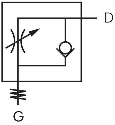 Symbol przelaczania: Zawór dlawiaco-zwrotny (regulacja powietrza nawiewanego)